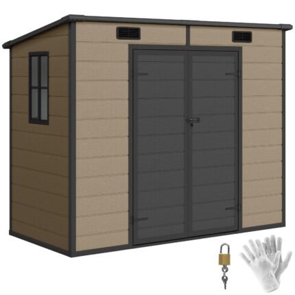 Outsunny 8 x 4 ft Outdoor Storage Shed Light Brown Resin - photo 1