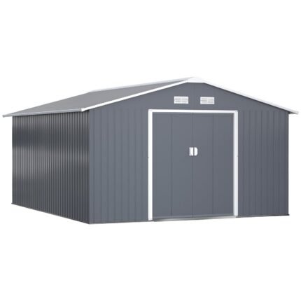 Outsunny Outdoor Storage Shed Dark Gray 11 x 13 ft Galvanized Steel - photo 1