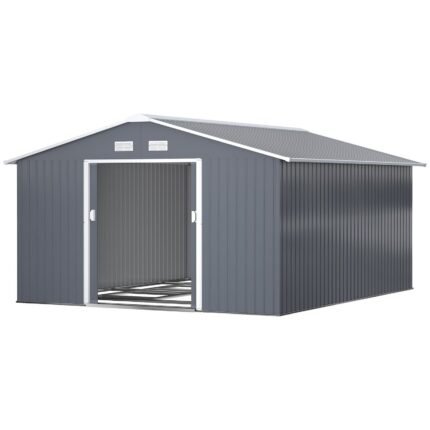 Outsunny Outdoor Storage Shed Dark Gray 11 x 13 ft Galvanized Steel - photo 2