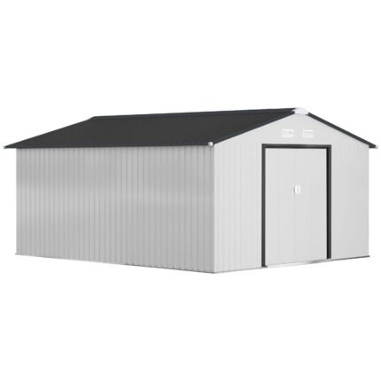 Outsunny Outdoor Storage Shed White 11 x 13 ft Galvanized Steel - photo 1