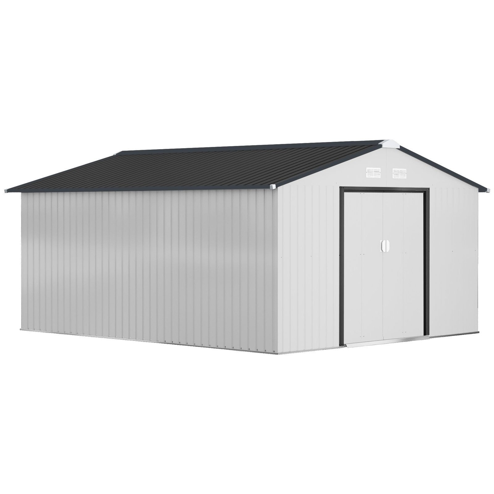 Outsunny Outdoor Storage Shed White 11x13 Galvanized Steel