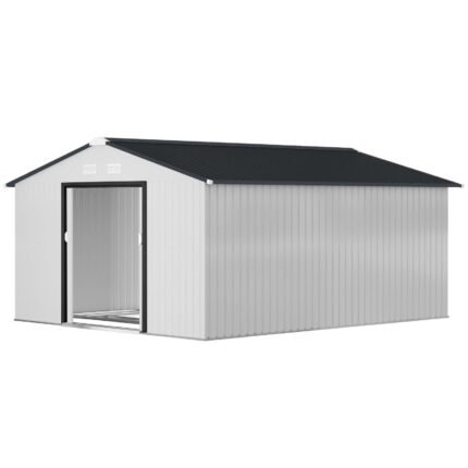 Outsunny Outdoor Storage Shed White 11 x 13 ft Galvanized Steel - photo 2