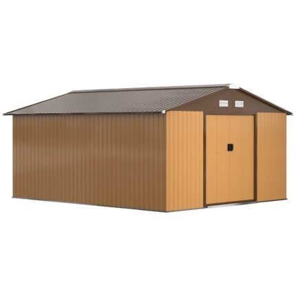 Outsunny Outdoor Storage Shed Yellow 11 x 13 ft Galvanized Steel - photo 1