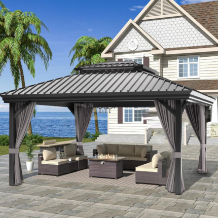 Patioslife Hardtop Pergola Gazebo Grey 10 ft x 12 ft Aluminum Frame Galvanized Steel Roof - photo 8
