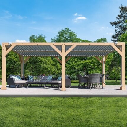 Yardistry 10 x 20 ft Natural Cedar Wooden Louvered Pergola - photo 9