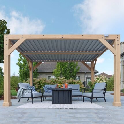 YardistryStructures 10 x 12 ft Cedar Wood Louvered Pergola, Natural Cedar - photo 9